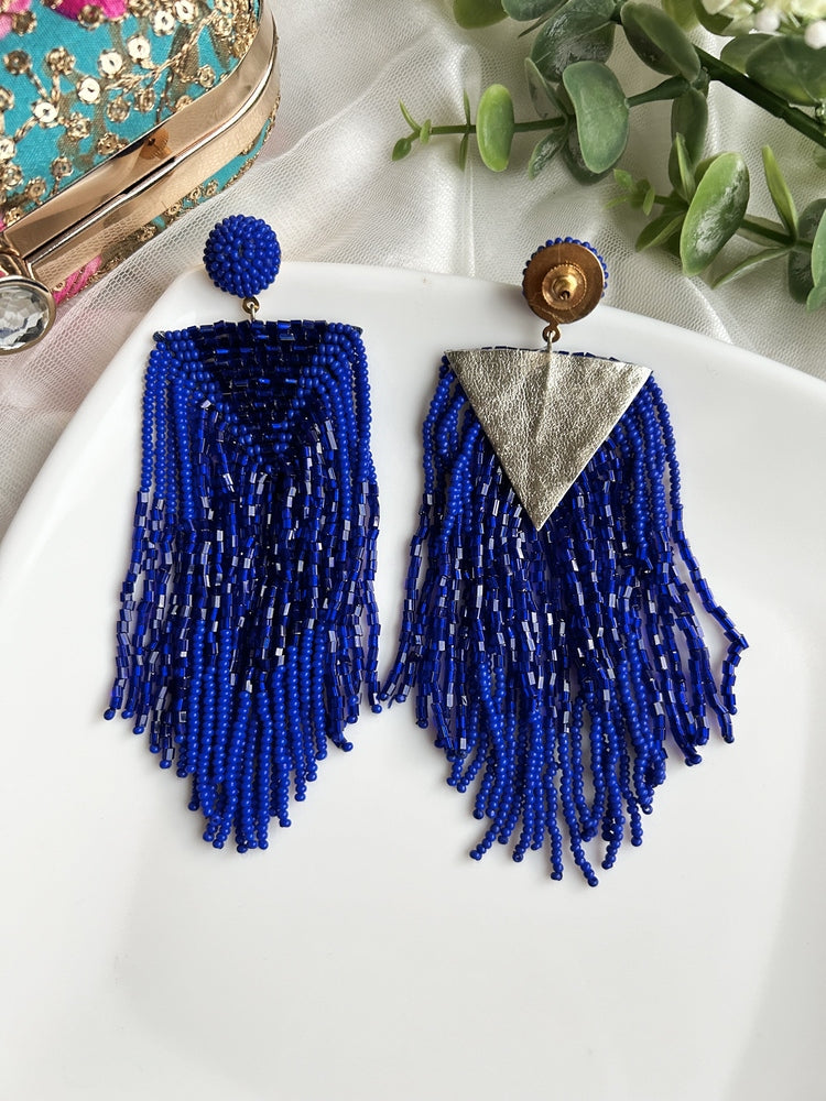 Luxe Midnight Blue Handmade Beaded Tassel Earrings