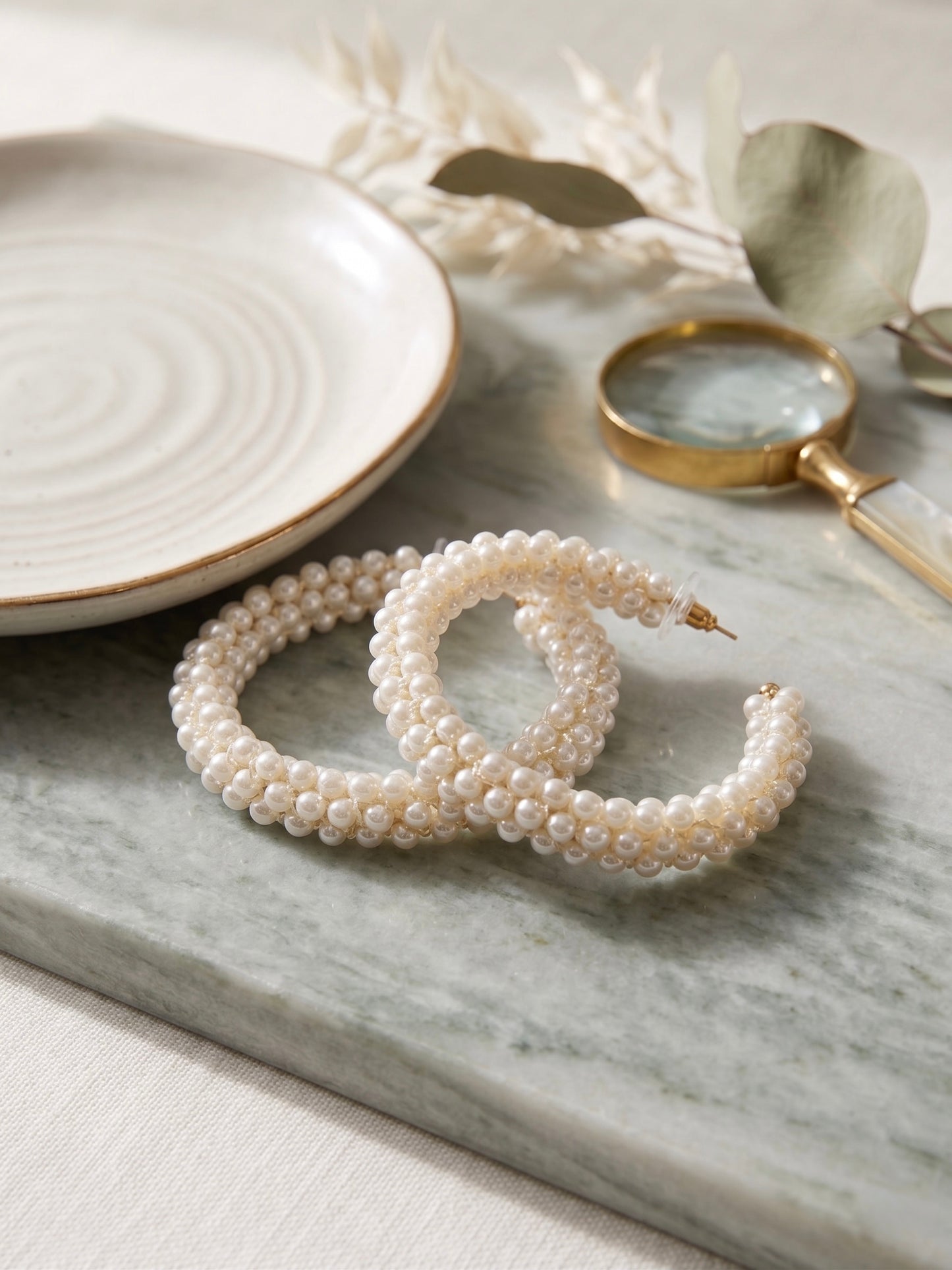 Woven Pearl Handmade Beaded Hoop Earrings