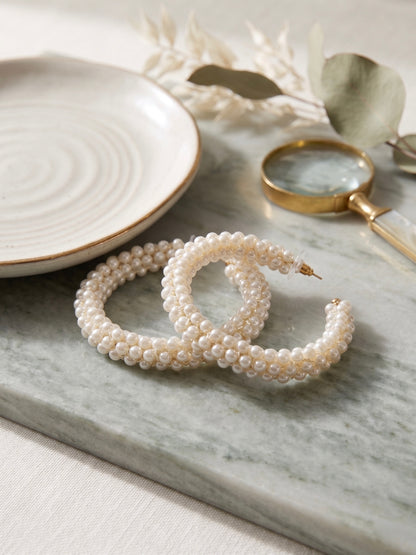 Woven Pearl Handmade Beaded Hoop Earrings