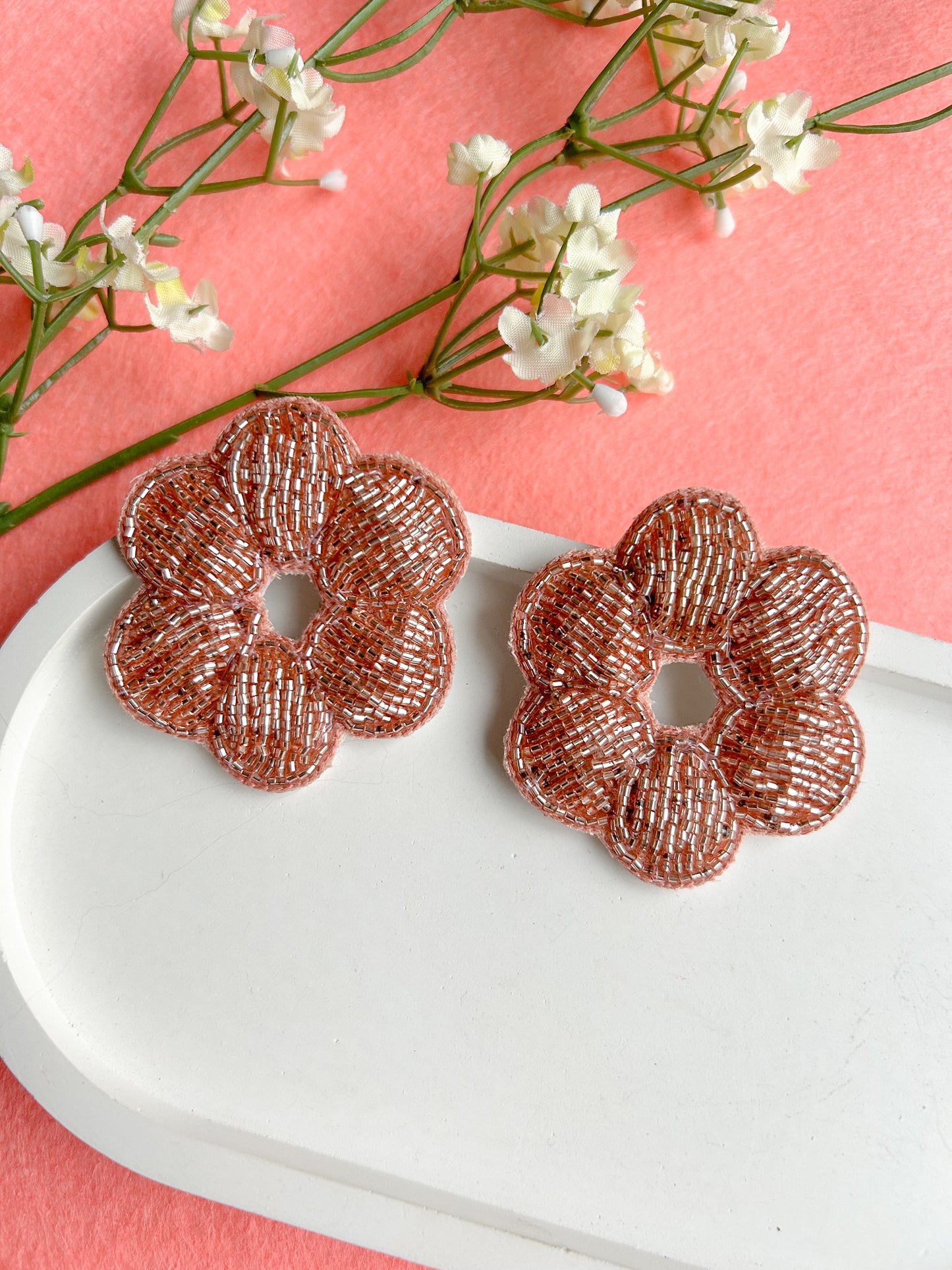 Blushing Rose Gold Handmade Beaded Earrings