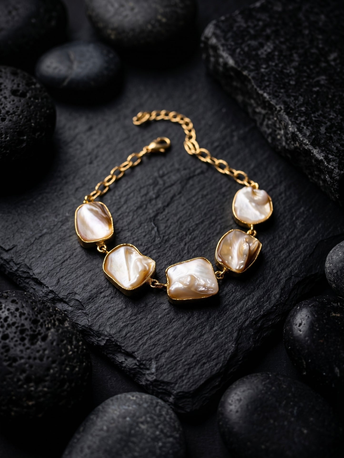Roohi Mother of Pearl Handmade Brass Bracelet