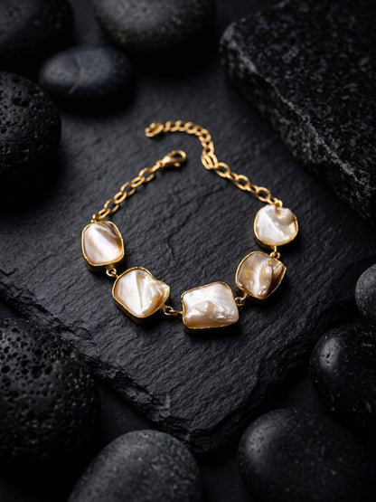 Roohi Mother of Pearl Handmade Brass Bracelet