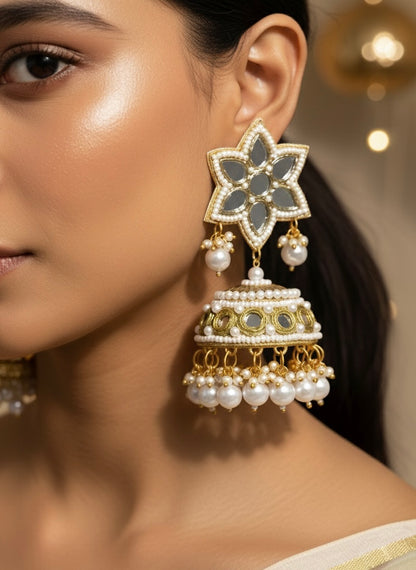 Noor Mirror Handmade Beaded Jhumka Earrings
