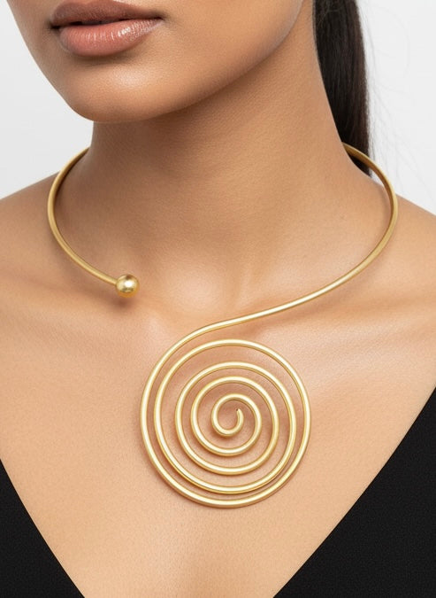 Tribal Spiral Brass Hasli Necklace