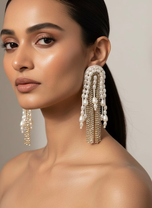Pearl Dream Handmade Beaded Tassel Earrings