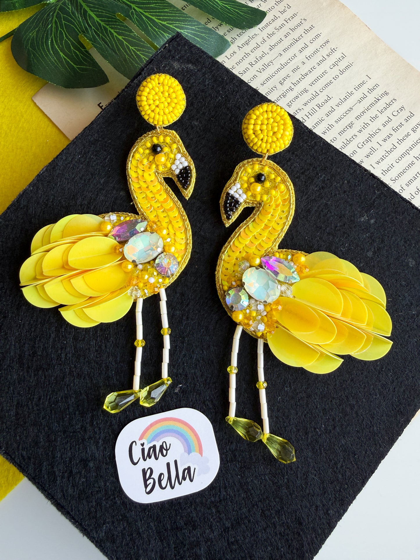 Flamazing Flamingo Yellow Handmade Beaded Bird Earrings