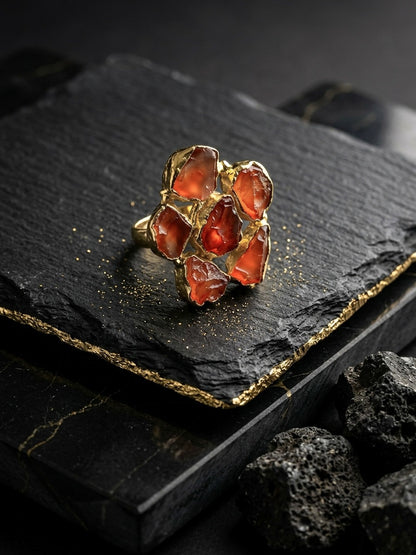 Agate Rust Orange Natural Stone Handmade Brass Ring