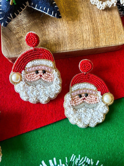 Santa Claus In Town Handmade Beaded Christmas Earrings