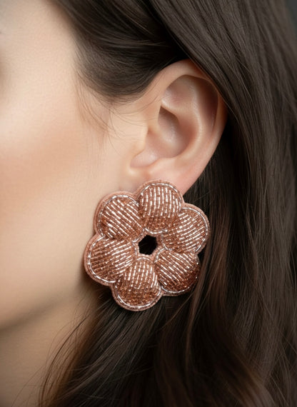 Blushing Rose Gold Handmade Beaded Earrings