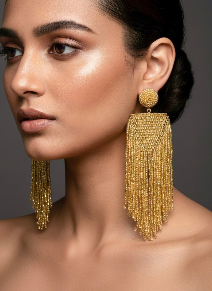 Luxe Gold Handmade Beaded Tassel Earrings