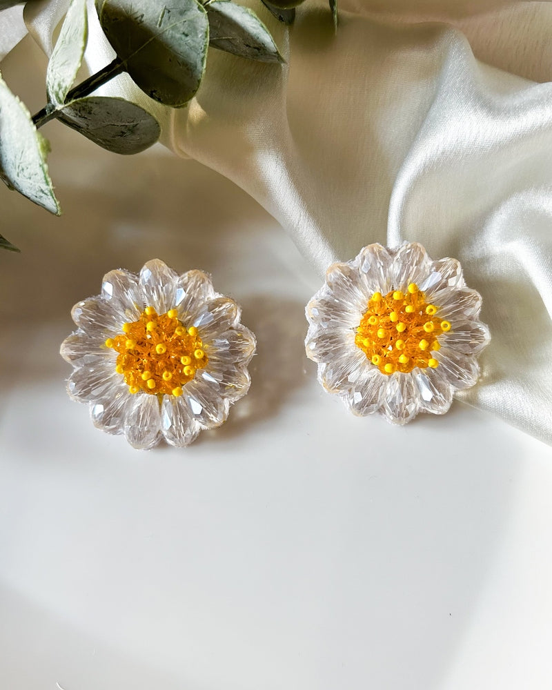 Sparkling Daisy Stud Handmade Beaded Flower Earrings