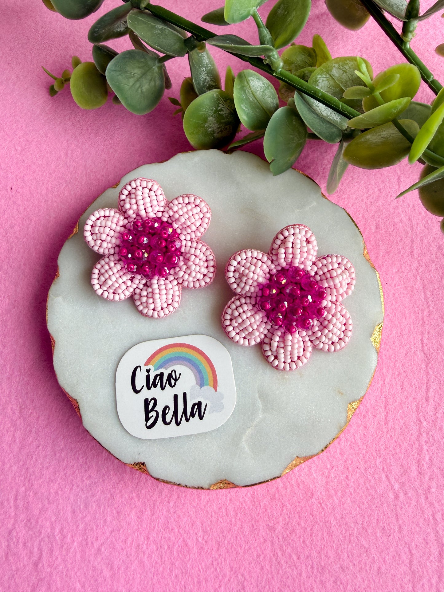 Blush Pink Flower Stud Handmade Beaded Earrings