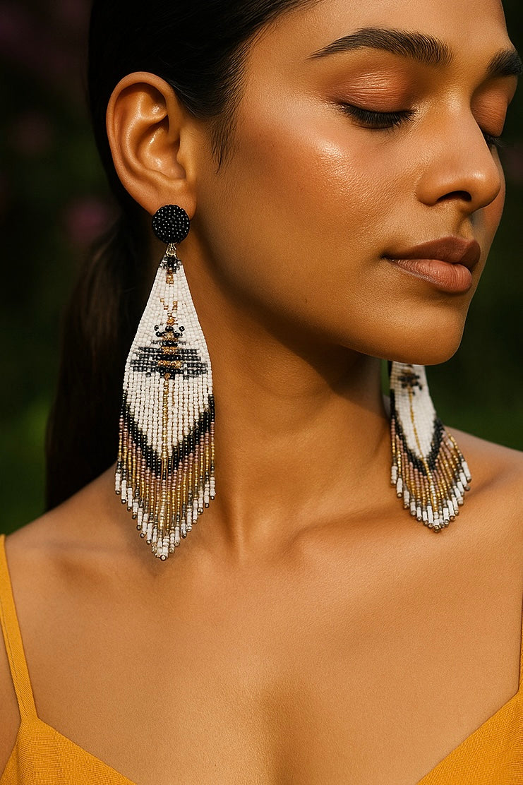 Amber Bee Handmade Beaded Tassel Earrings