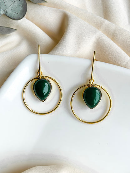 Emerald Green Monalisa Teardrop Handmade Brass Earrings