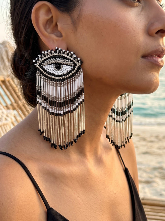 Eyeconic Evil Eye Handmade Beaded Tassel Earrings
