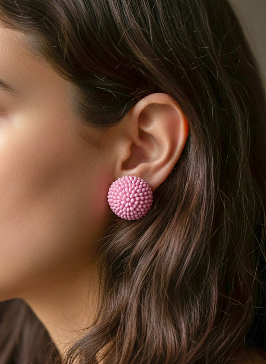 Blush Pink Round Handmade Beaded Stud Earrings