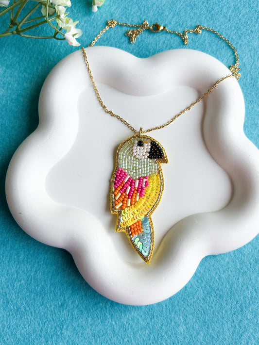 Peppy Parrot Handmade Beaded Bird Necklace