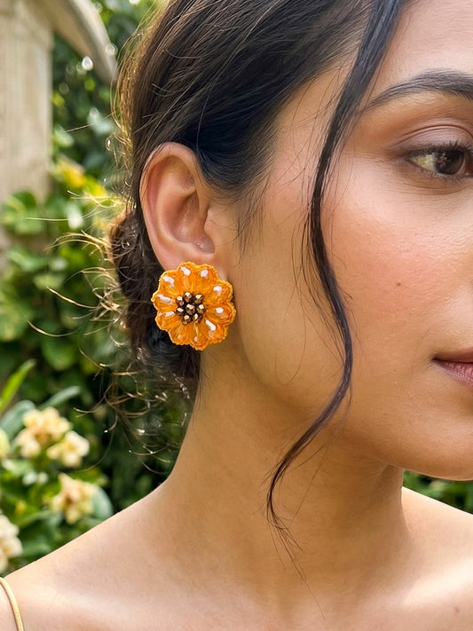 Sparkling Yellow Sunflower Handmade Beaded Stud Earrings