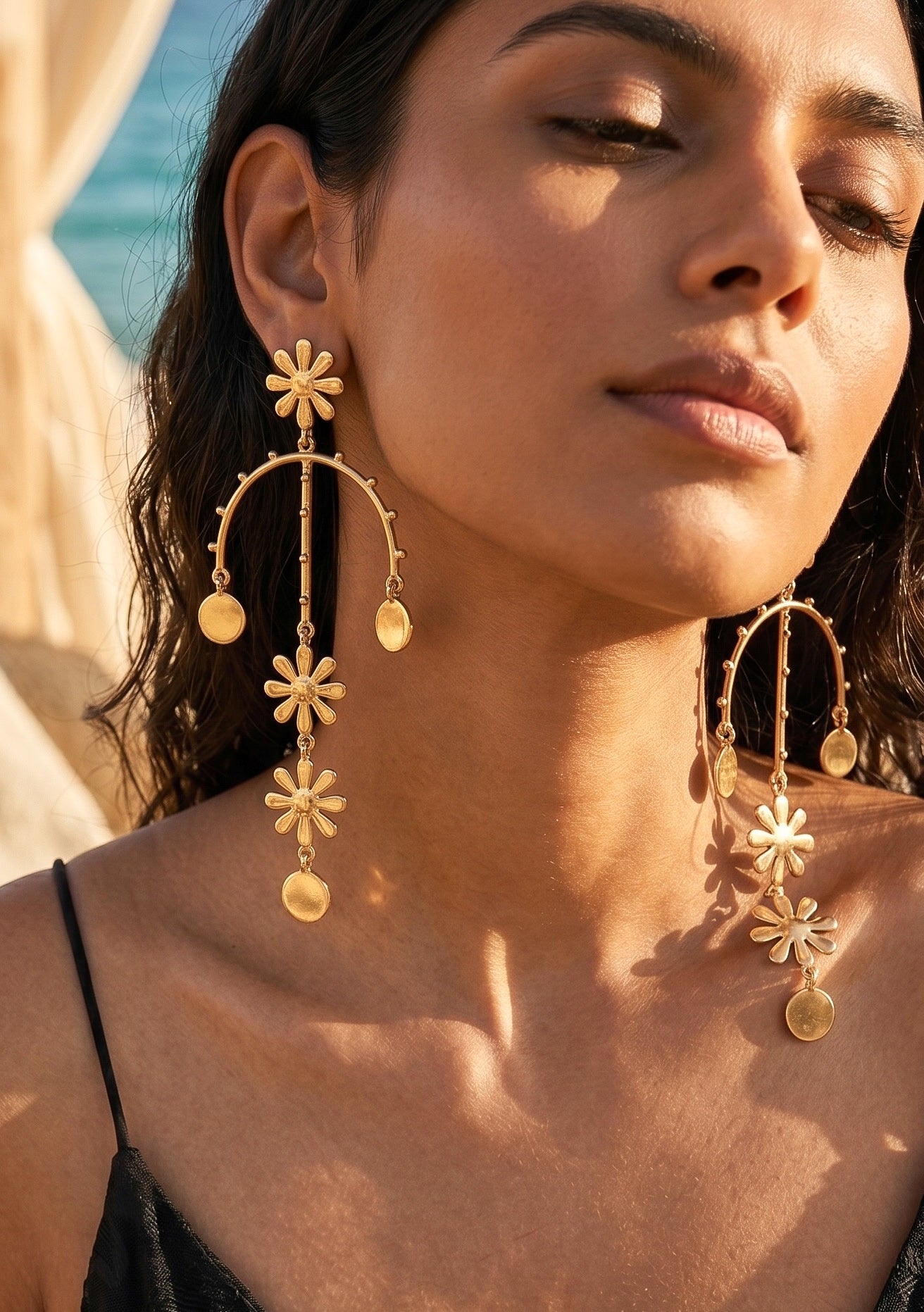Wildflower Charm Drops Handmade Brass Earrings