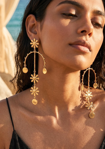 Wildflower Charm Drops Handmade Brass Earrings