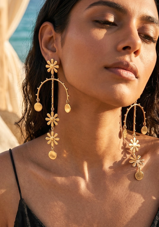 Wildflower Charm Drops Handmade Brass Earrings