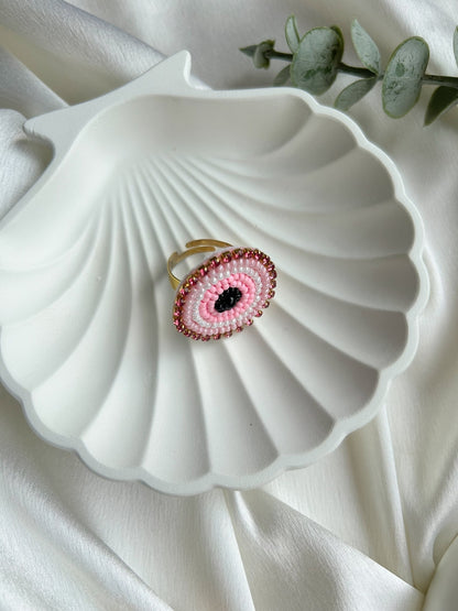 Blush Pink Evil Eye Handmade Beaded Ring