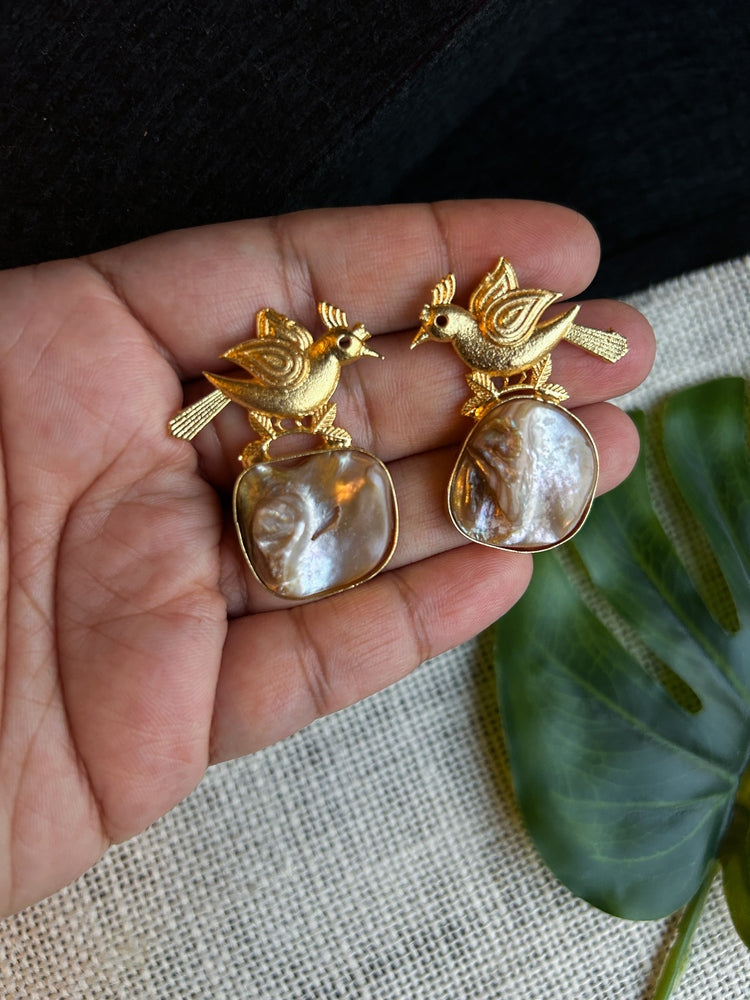 Cute Birdie Handmade Brass Earrings