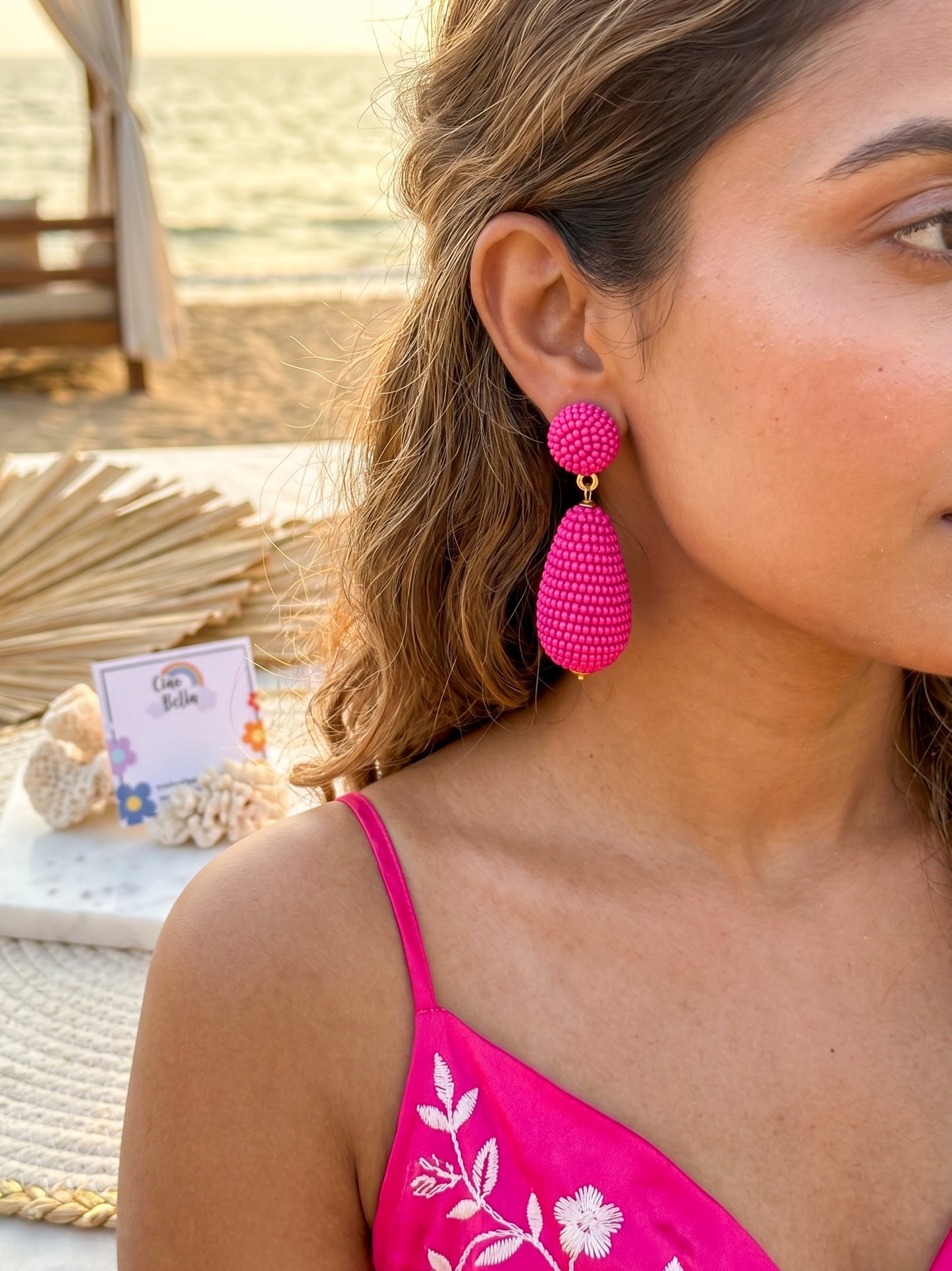 Fuchsia Pink Drop Handmade Beaded Earrings