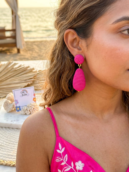 Fuchsia Pink Drop Handmade Beaded Earrings