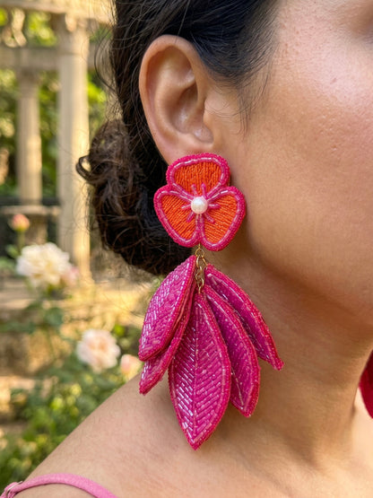 Luxe Leafy Affair Hot Pink Handmade Beaded Butterfly Earrings
