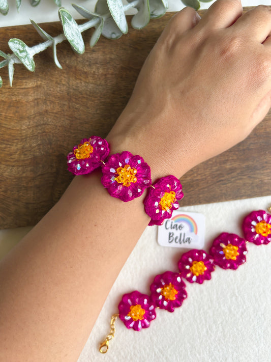 Daisy Dream Pink Handmade Beaded Bracelet