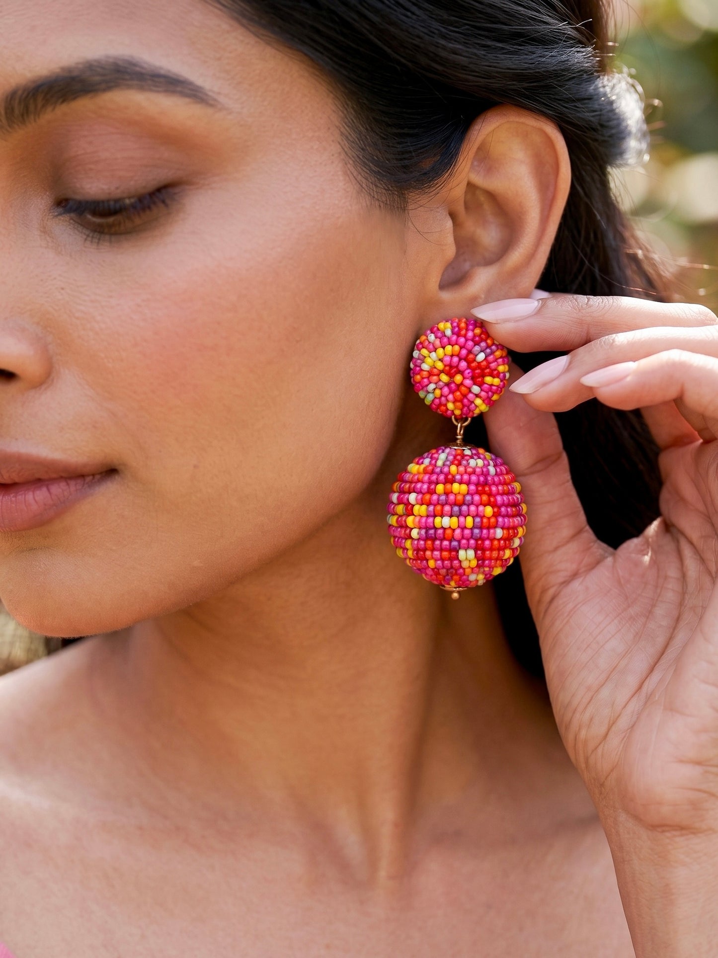 Tutti Frutti Pink Rainbow Drop Handmade Beaded Earrings