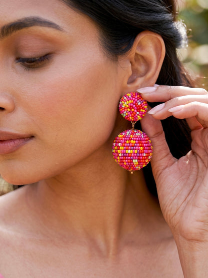 Tutti Frutti Pink Rainbow Drop Handmade Beaded Earrings