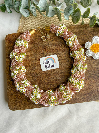 Luxe Flora Rose Gold Handmade Beaded Necklace + Earrings Set