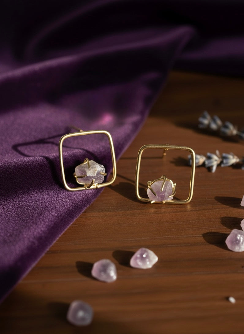 Sera Lilac Square Stud Handmade Brass Earrings