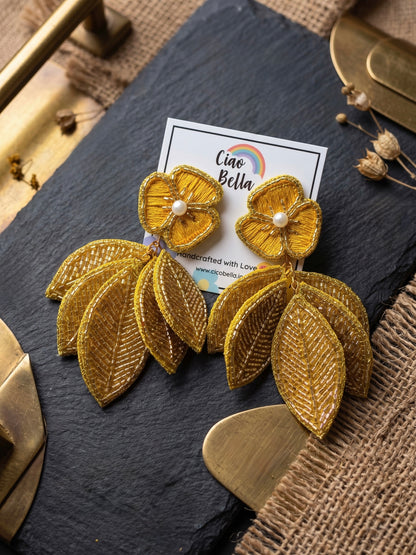 Luxe Leafy Affair Gold Handmade Beaded Earrings