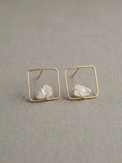 Sera – White Square Handmade Brass Earrings