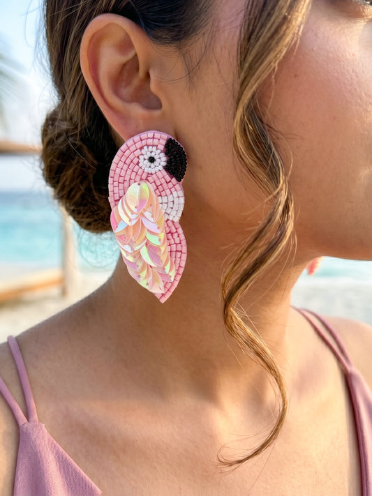 Blush Pink Parrot Handmade Beaded Bird Earrings