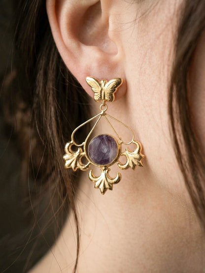 Elowen Butterfly Drops Lilac Handmade Brass Earrings