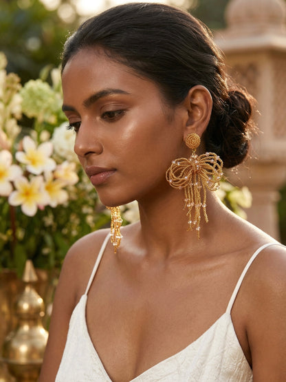 Pookie Bow (Gold) Handmade Beaded Earrings