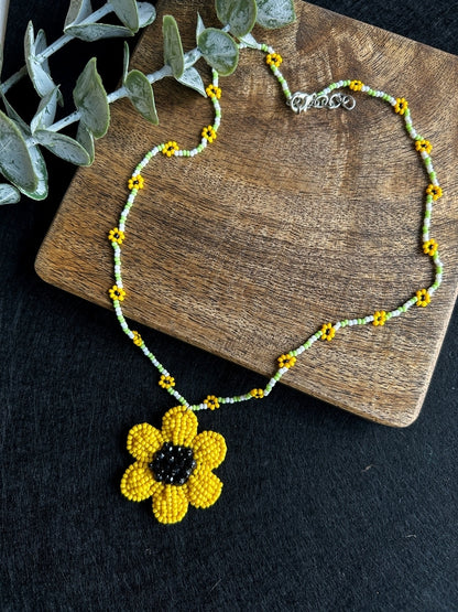 Spring Bloom Sunflower Handmade Beaded Necklace