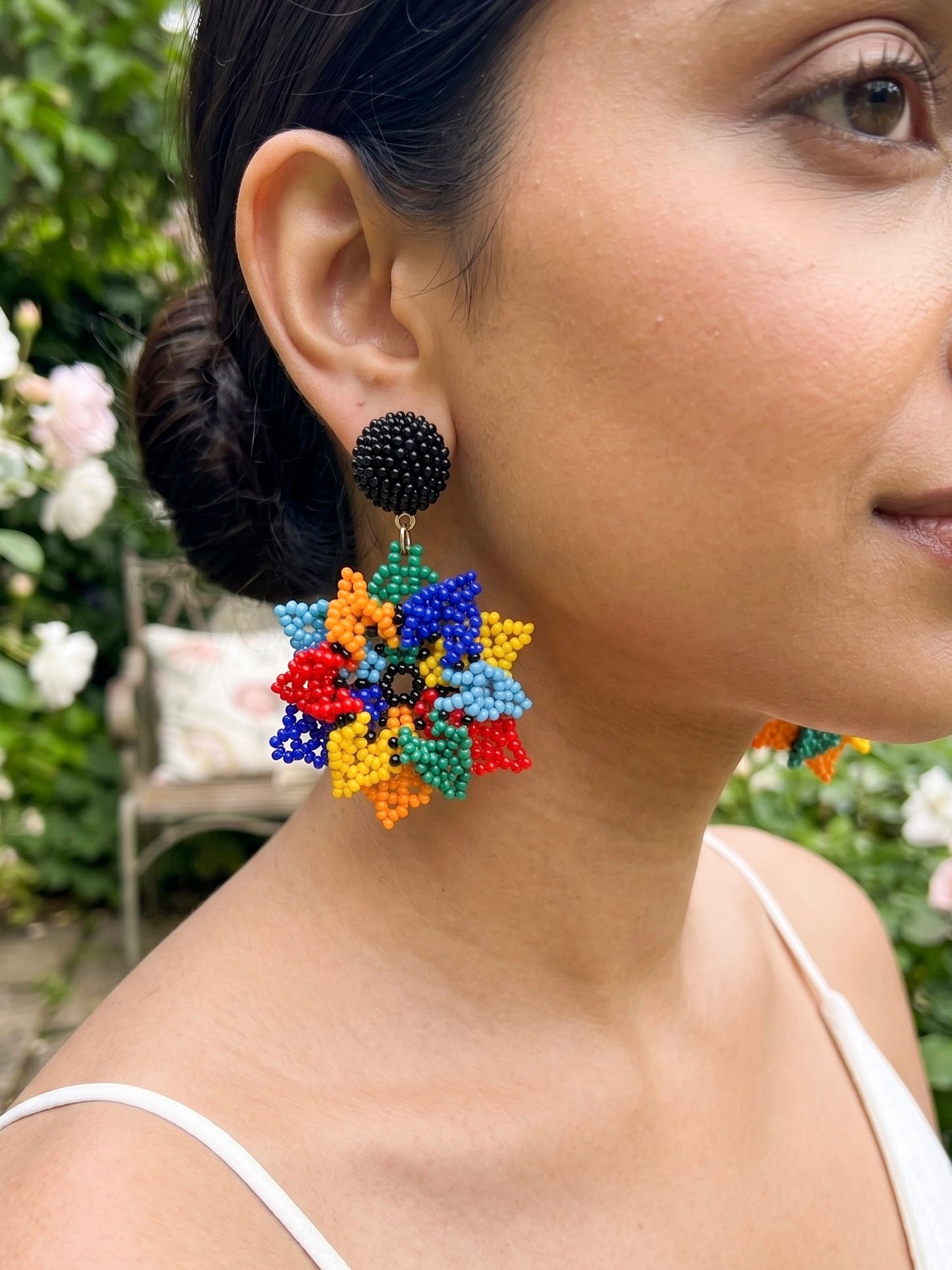 Blossoming Rainbow Flower Handmade Beaded Earrings