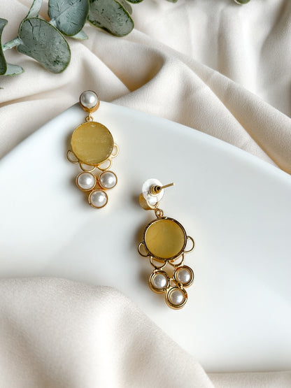 Yellow Druzy Drop Handmade Brass Earrings