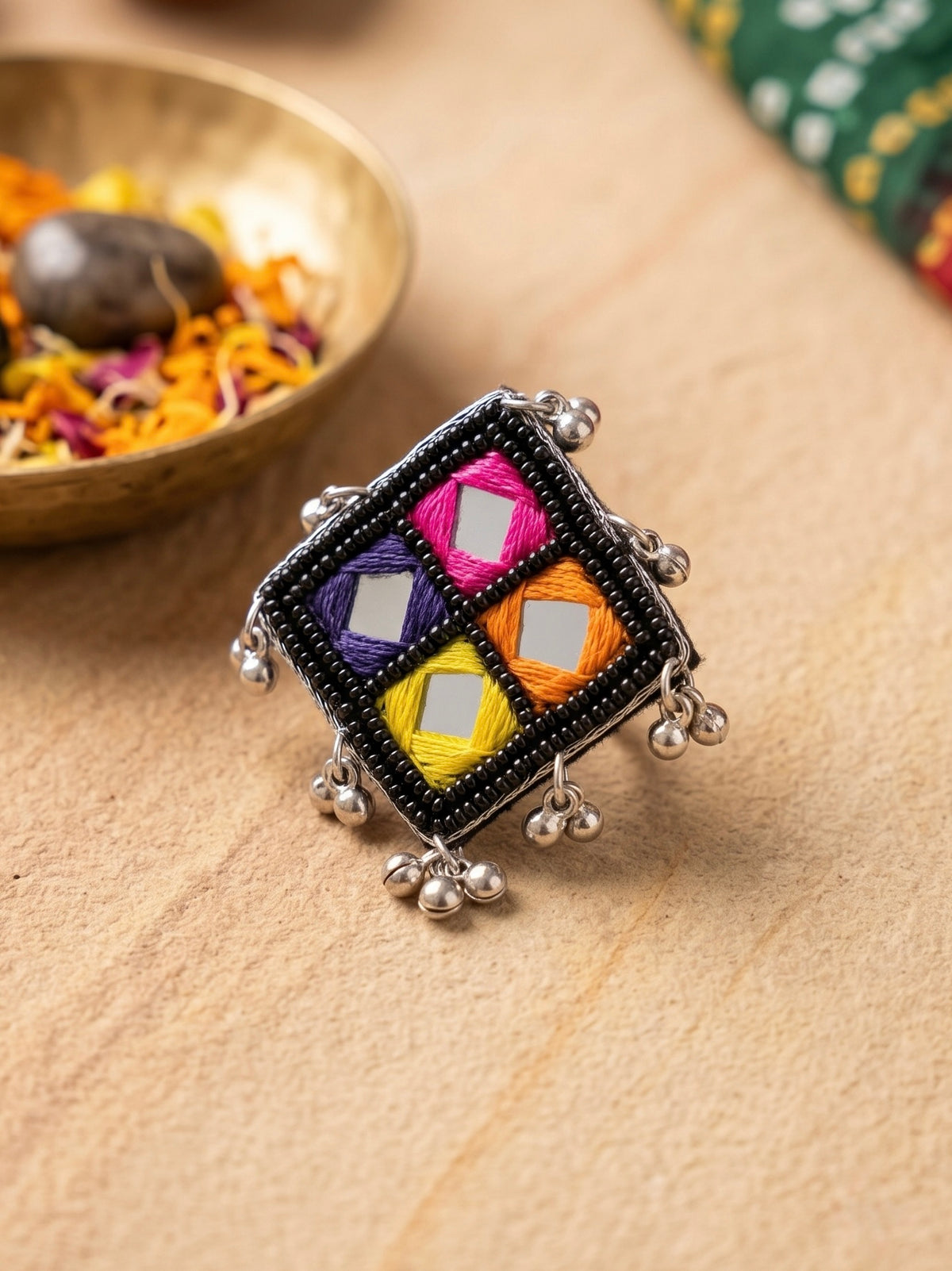 Navrang Mirror Handmade Beaded Ring