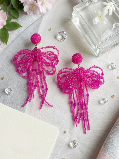 Pookie Bow (Pink) Handmade Beaded Earrings