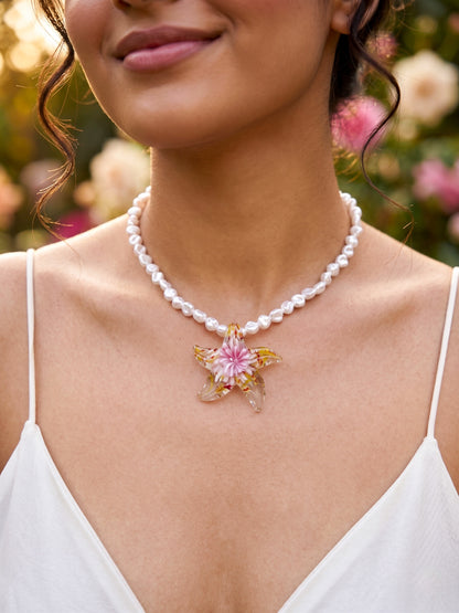 Hawaiian Starfish Pearl Handmade Beaded Chain Necklace
