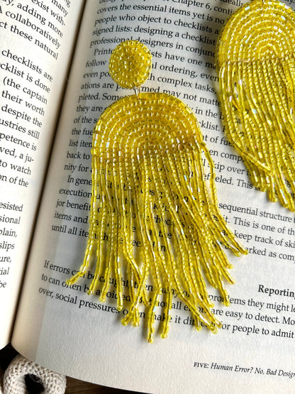 Sunny Cascade Handmade Beaded Tassel Earrings