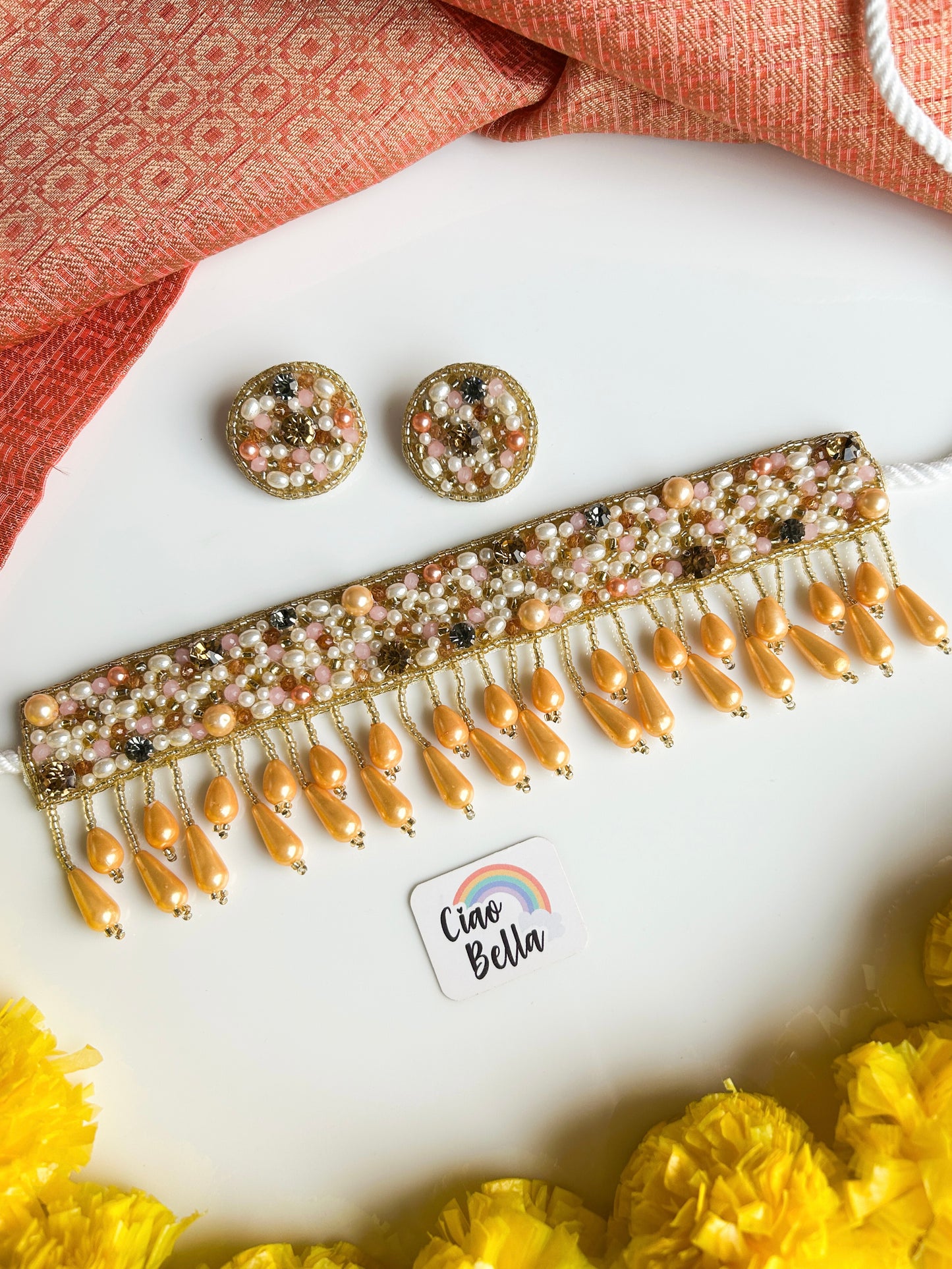 Blushing Gold Handmade Beaded Choker Set