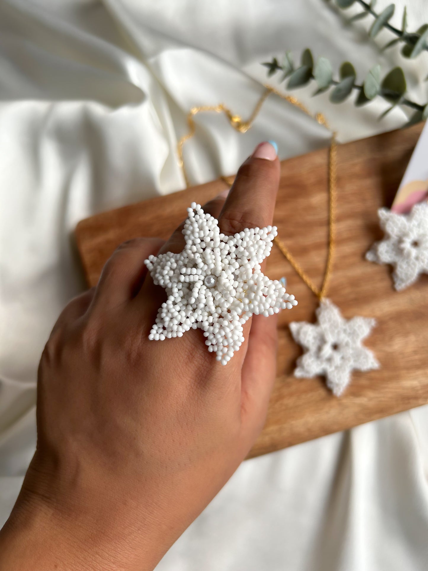 Delicate Snowflake Handmade Beaded Ring