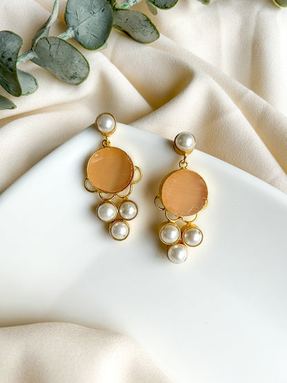 Peach Druzy Drop Handmade Brass Earrings